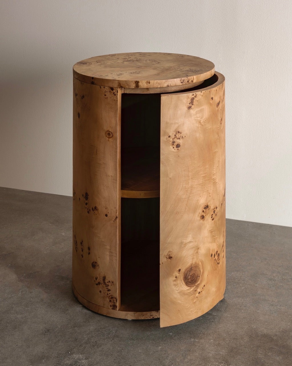 Cylinder Burl Wood Side Table